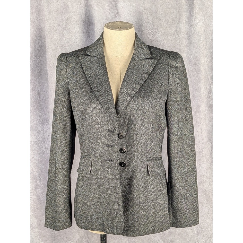 Tahari Arthur S. Levine Womens Grey Herringbone Blazer Jacket Petite 6P C60